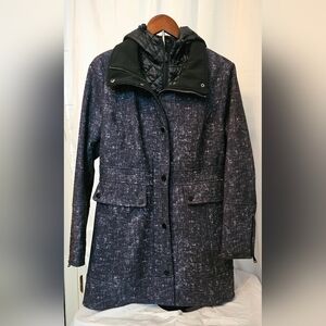 GUESS Black Hooded Transitional Weather Coat, Sz. Medium